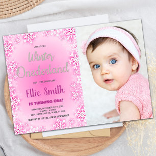 Winter ONEderland Birthday Invitations with photo