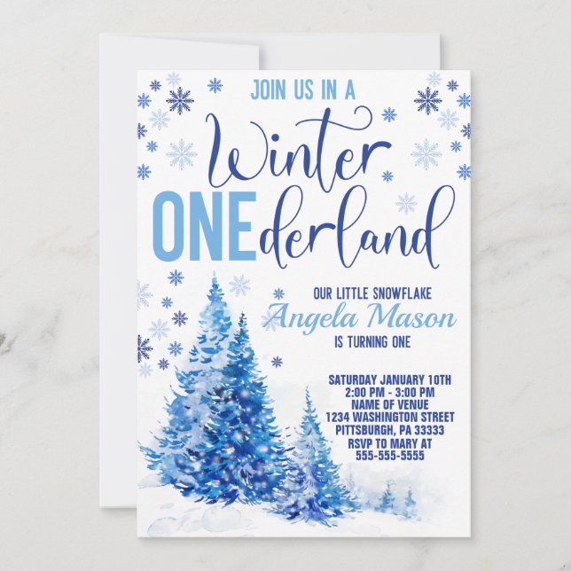 Winter ONEderland Birthday Party Invitation (Front)