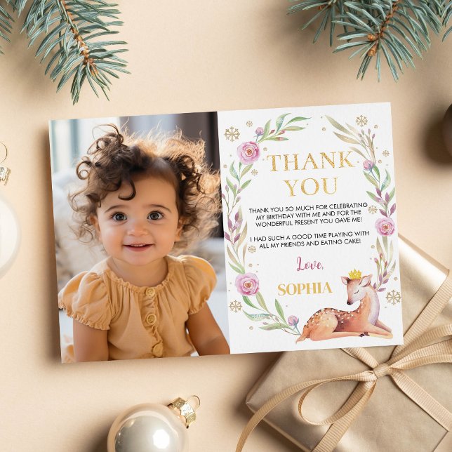 Winter Onederland Birthday Photo Thank You Card (Creator Uploaded)