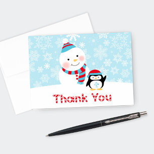 Winter ONEderland Birthday   Snowman and Penguin Thank You Card