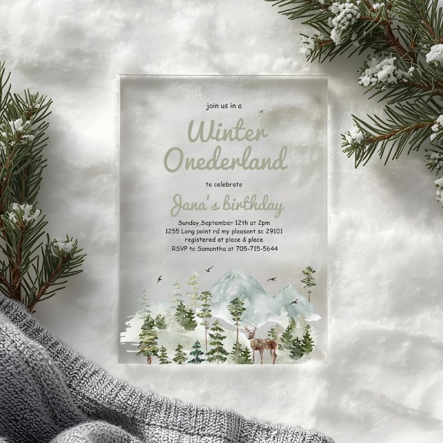 Winter ONEderland Birthday | Watercolor Deer  Acrylic Invitations (Creator Uploaded)