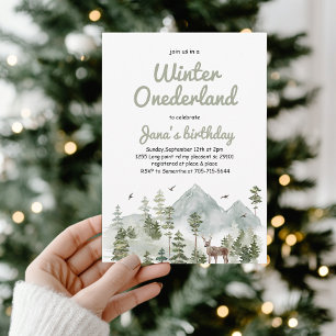 Winter ONEderland Birthday   Watercolor Deer Invitation