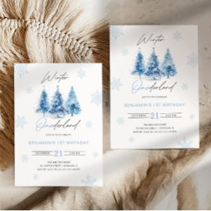 Winter Onederland Blue 1st Birthday Invitation