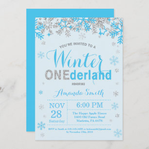 Winter Onederland Blue and Silver Boy 1st Birthday Invitation