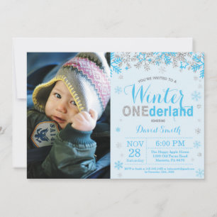 Winter Onederland Blue and Silver Boy 1st Birthday Invitation