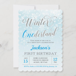 Winter Onederland Blue Boy First Birthday Party Invitation