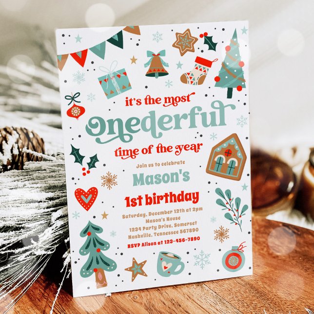 Winter ONEderland Blue Christmas Birthday Party Invitation (Creator Uploaded)