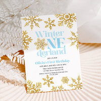 Winter Onederland Blue Gold Snowflake 1st Birthday