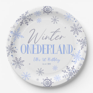 Winter ONEderland Blue Snowflake Birthday Party Paper Plate