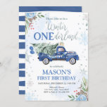 Winter Onederland Blue Truck First Birthday Invitation<br><div class="desc">Winter Truck themed invitation for your perfect celebration.</div>
