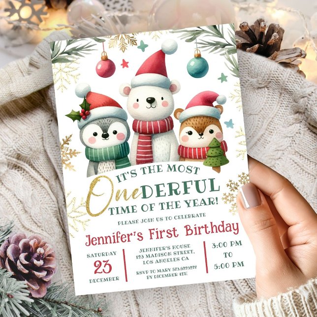 Winter Onederland Boho Snow Animals 1st Birthday Invitation (Creator Uploaded)