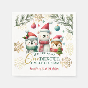 Winter Onederland Boho Snow Animals 1st Birthday Napkin