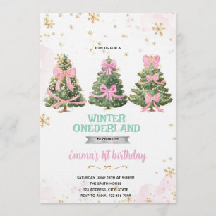 Winter Onederland bow tree invitation