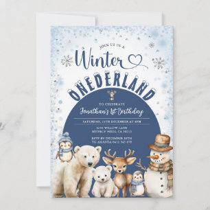 Winter Onederland Boy 1st Birthday Arctic Animals Invitation