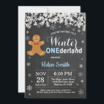 Winter Onederland Boy 1st Birthday Invitation<br><div class="desc">Winter Onederland Gingerbread Man Boy 1st Birthday Invitation. White Snowflake. Boy Birthday Party Invitation. Winter Holiday Bday. Chalkboard Background. Black and White. For further customisation,  please click the "Customise it" button and use our design tool to modify this template.</div>