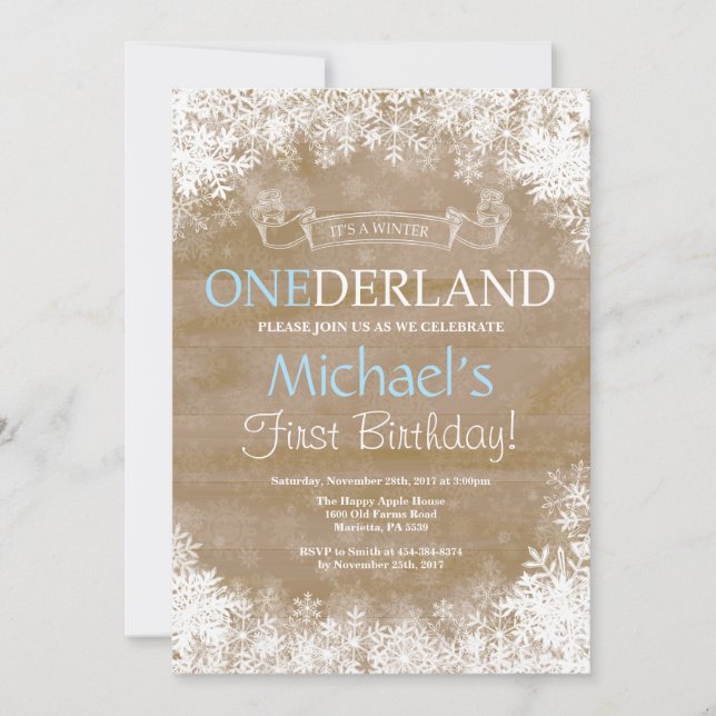 Winter Onederland Boy 1st Birthday Invitation (Front)