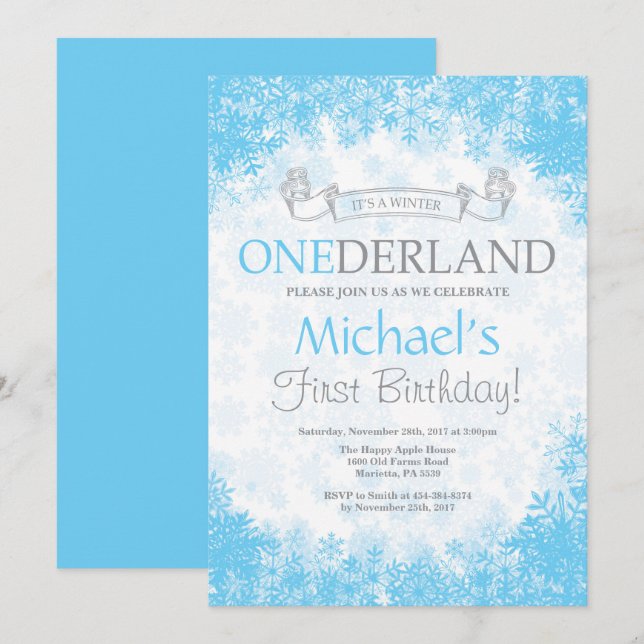 Winter Onederland Boy 1st Birthday Invitation (Front/Back)