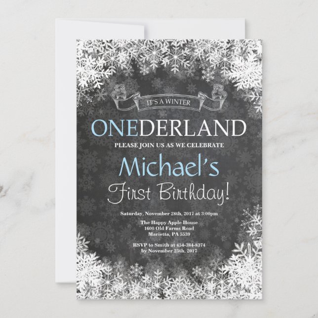 Winter Onederland Boy 1st Birthday Invitation (Front)
