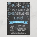 Winter Onederland Boy 1st Birthday Invitation<br><div class="desc">Winter Onederland Boy 1st Birthday Invitation. Blue and White Snowflake. First Birthday. Boy 1st Bday Invite. Chalkboard Background. Black and White. For further customisation,  please click the "Customise it" button and use our design tool to modify this template.</div>