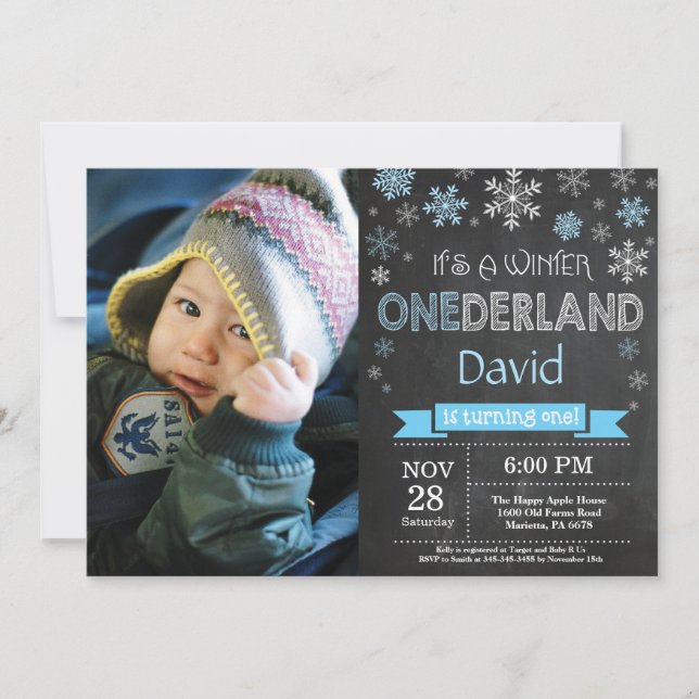 Winter Onederland Boy 1st Birthday Invitation (Front)