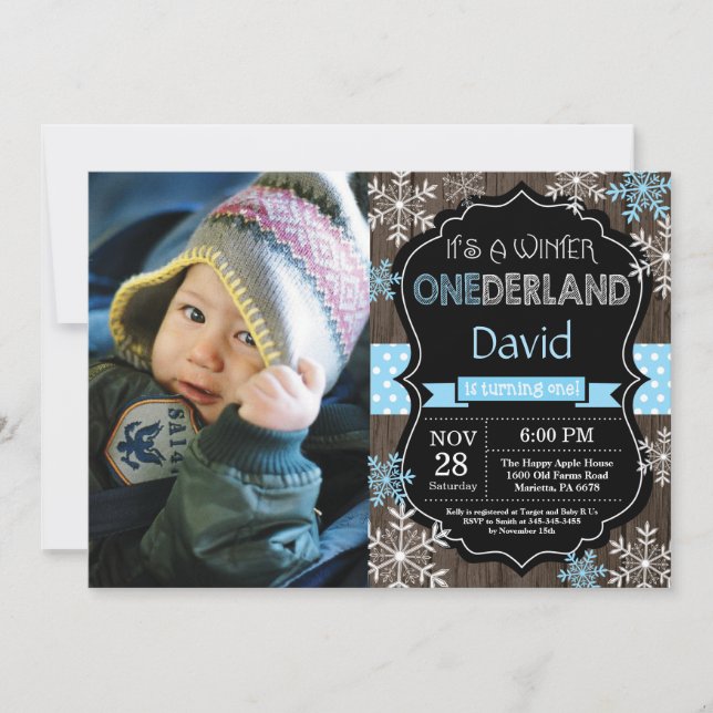 Winter Onederland Boy 1st Birthday Invitation (Front)