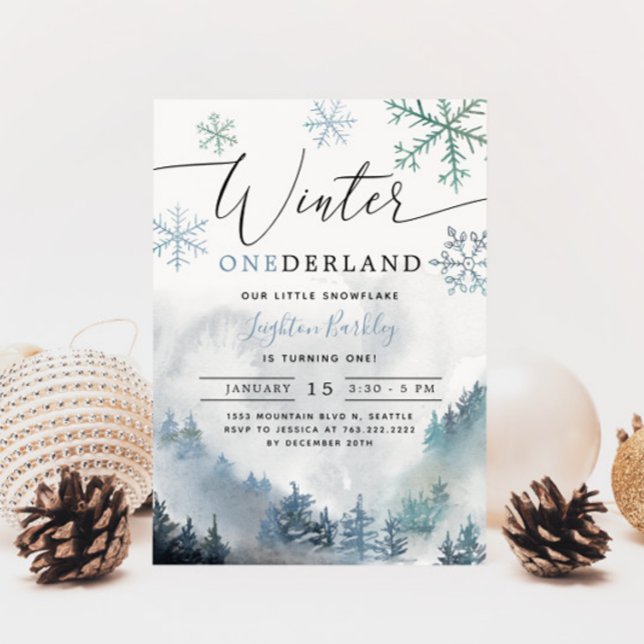 Winter ONEderland Boy 1st Birthday Mountain Invitation (Creator Uploaded)