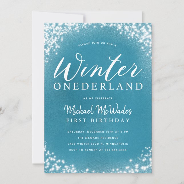 Winter Onederland Boy 1st Birthday Party Invitation (Front)