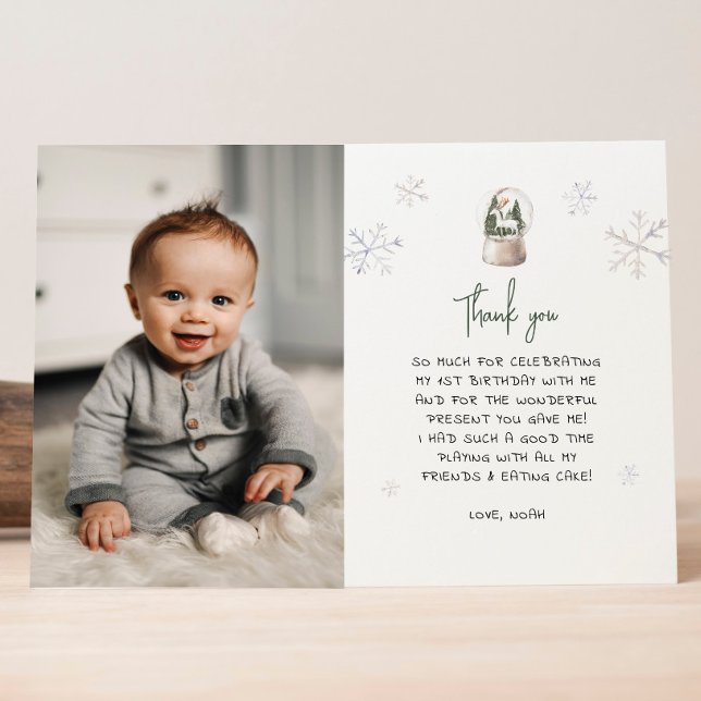 Winter Onederland Boy 1st Birthday  Thank You Card (Creator Uploaded)