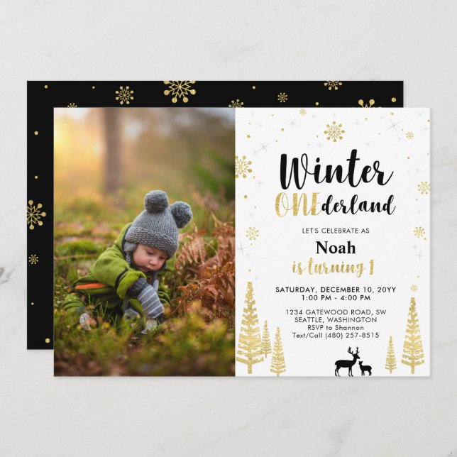 Winter Onederland, Boy 1st Photo Birthday Invitation (Front/Back)