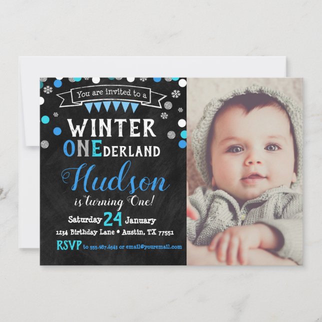 Winter Onederland Boy First Birthday Invitation (Front)