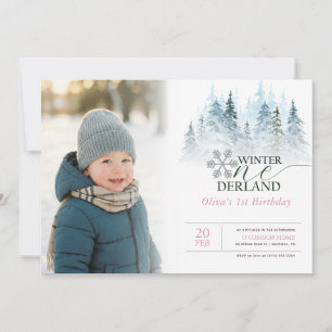 Winter Onederland Boy Girl Photo 1st Birthday Invitation