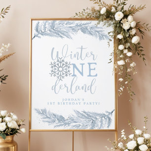 Winter Onederland Boy Welcome, Blue Snowflake Poster