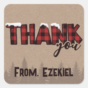 Winter ONEderland Buffalo Plaid Birthday Thank You Square Sticker