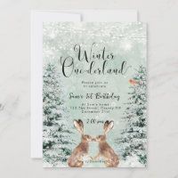 winter onederland bunny birthday party invitation