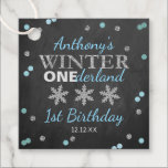 Winter ONEderland Chalkboard 1st Birthday Favour Tags<br><div class="desc">Celebrate in style with these cute and very trendy birthday party favour tags. This design is easy to personalise with your special event wording and your guests will be thrilled when they see these fabulous tags. Matching shower items can be found in the collection.</div>