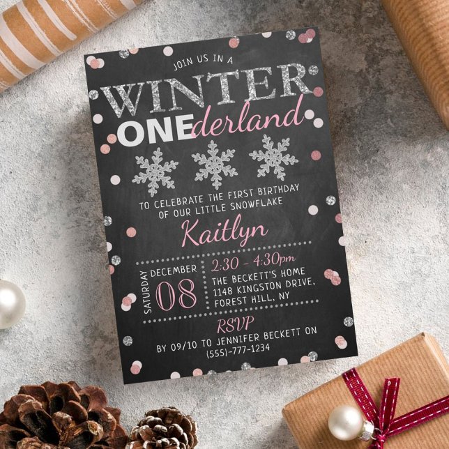 Winter ONEderland Chalkboard 1st Birthday Invitation (Creator Uploaded)