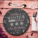Winter ONEderland Chalkboard 1st Birthday Paper Plate<br><div class="desc">Celebrate in style with these fun and modern 1st birthday party paper plates. The design is easy to personalise with your own wording and your family and friends will be thrilled when they see these fabulous paper plates. Matching party items can be found in the collection.</div>