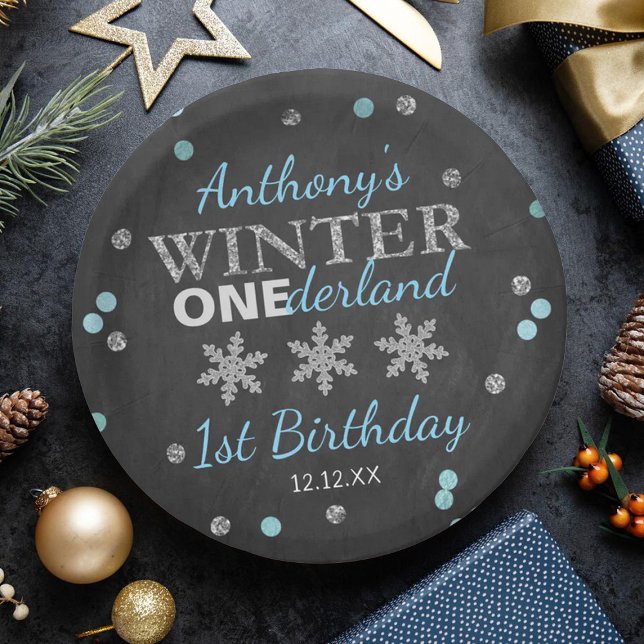 Winter ONEderland Chalkboard 1st Birthday Paper Plate (Creator Uploaded)