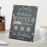 Winter ONEderland Chalkboard 1st Birthday Welcome Pedestal Sign<br><div class="desc">Celebrate in style with this trendy 1st birthday welcome sign. The design is easy to personalise with your own wording and your family and friends will be thrilled when they see this fabulous party sign. Matching party items can be found in the collection.</div>