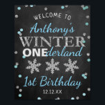 Winter ONEderland Chalkboard 1st Birthday Welcome Poster<br><div class="desc">Celebrate in style with this trendy birthday 1st welcome sign. The design is easy to personalise with your own wording and your family and friends will be thrilled when they see this fabulous party sign. Matching party items can be found in the collection.</div>