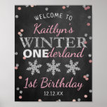 Winter ONEderland Chalkboard 1st Birthday Welcome Poster<br><div class="desc">Celebrate in style with this trendy birthday 1st welcome sign. The design is easy to personalise with your own wording and your family and friends will be thrilled when they see this fabulous party sign. Matching party items can be found in the collection.</div>