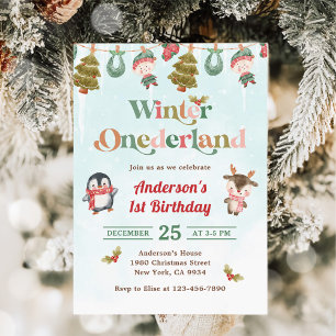 Winter Onederland Christmas 1st Birthday Party Invitation