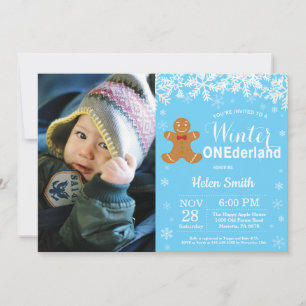 Winter Onederland Christmas Boy 1st Birthday Photo Invitation