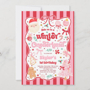 Winter Onederland Christmas Coquette Bow Birthday Invitation