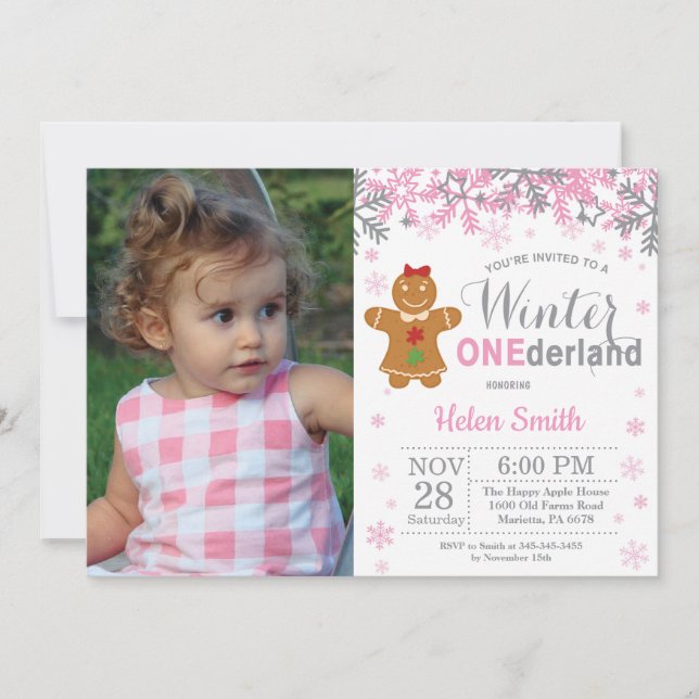 Winter Onederland Christmas Girl 1st Birthday Invitation (Front)