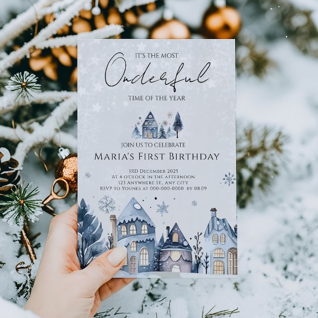 Winter Onederland Christmas Houses Birthday Invitation (Creator Uploaded)