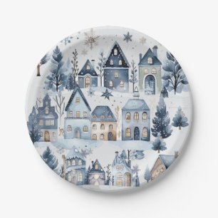 Winter Onederland Christmas Houses Birthday Paper Plate