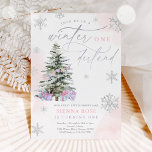 Winter Onederland Christmas Pink & Silver Birthday Invitation<br><div class="desc">Winter Onederland Christmas Pink & Silver Birthday Invitation</div>