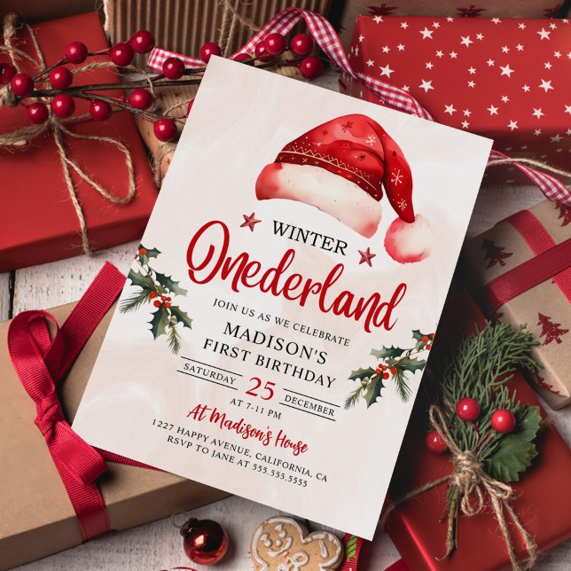 Winter Onederland Christmas Santa Hat Birthday Invitation (Creator Uploaded)