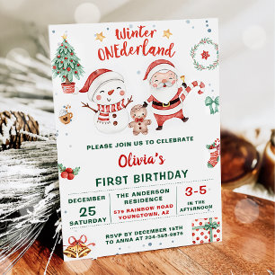 Winter Onederland Christmas Snowman Birthday Invitation